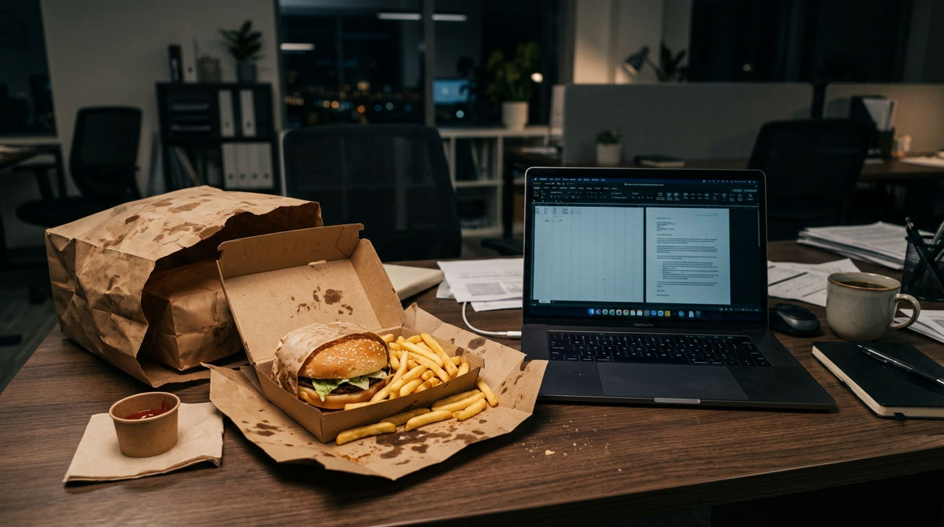 Sacolas de delivery de fast food sobre a mesa de trabalho