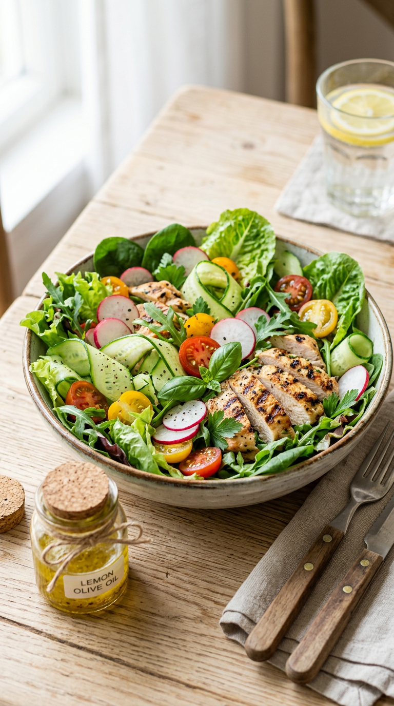 Salada de folhas com frango